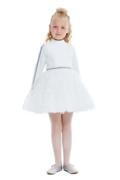 White Girls Outfit Set With Sleeveless Dress And Long-sleeved Shirt(2 Piece Girls Set With Sleeveless Dress And Long Sleeved Shirt)