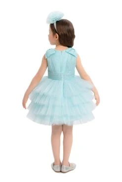 Aqua Blue Infant Tutu Dress With Bow Shoulders For Special Occasions(Aqua Blue Toddler Dress With Bow Shoulders For Special Occasions) -Mia Bambina Store mia bambina boutique Aqua Blue Toddler Dress with Bow Shoulders 2