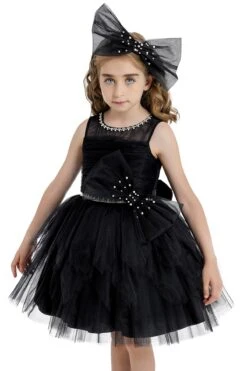 Black Tulle Dress For Girl With An Oversized Bow(Black Tulle Dress For Girl With An Oversized Bow) -Mia Bambina Store mia bambina boutique Black Tulle Dress for Girl with Oversized Bow 2