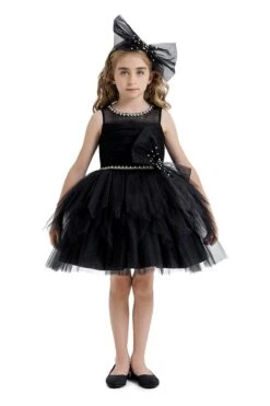 Black Tulle Dress For Girl With An Oversized Bow(Black Tulle Dress For Girl With An Oversized Bow)