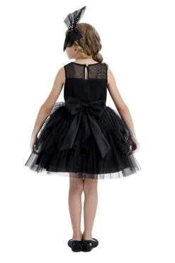 Black Tulle Dress For Girl With An Oversized Bow(Black Tulle Dress For Girl With An Oversized Bow) -Mia Bambina Store mia bambina boutique Black Tulle Dress for Girl with Oversized Bow 4
