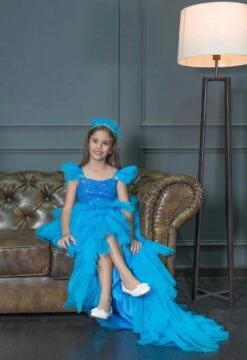Blue Tulle Dress For Teenage Girls With Detachable Train(Blue Tulle Dress For Teenage Girls With Detachable Train) -Mia Bambina Store mia bambina boutique Blue Tulle Dress for Teenage Girls with Detachable Train 2