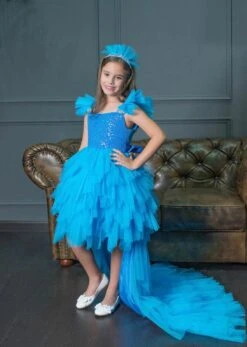 Blue Tulle Dress For Teenage Girls With Detachable Train(Blue Tulle Dress For Teenage Girls With Detachable Train)