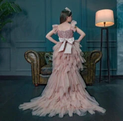 Blue Tulle Dress For Teenage Girls With Detachable Train(Blue Tulle Dress For Teenage Girls With Detachable Train) -Mia Bambina Store mia bambina boutique Blush Tulle Dress for Teenage Girls with Detachable Train