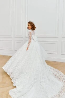 Santorini 1st Communion Dress In Floral Embroidery Lace(Santorini 1st Communion Dress In Floral Embroidery Lace) -Mia Bambina Store mia bambina boutique Communion Dress in Floral Embroidery Lace 2