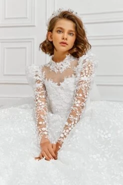 Santorini 1st Communion Dress In Floral Embroidery Lace(Santorini 1st Communion Dress In Floral Embroidery Lace)