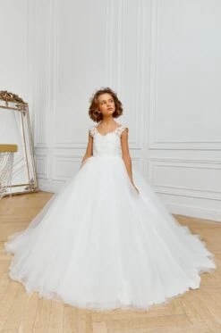 Sorento 2 Piece Communion Outfit Dress And Organza Kaftan(Sorento White Dress With Organza Kaftan)