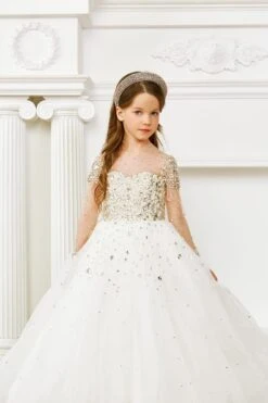 DIAMOND FLOWER GIRL DRESS WITH RHINESTONES AND BEADS(Diamond Flower Girl Dress With Rhinestones And Beads)