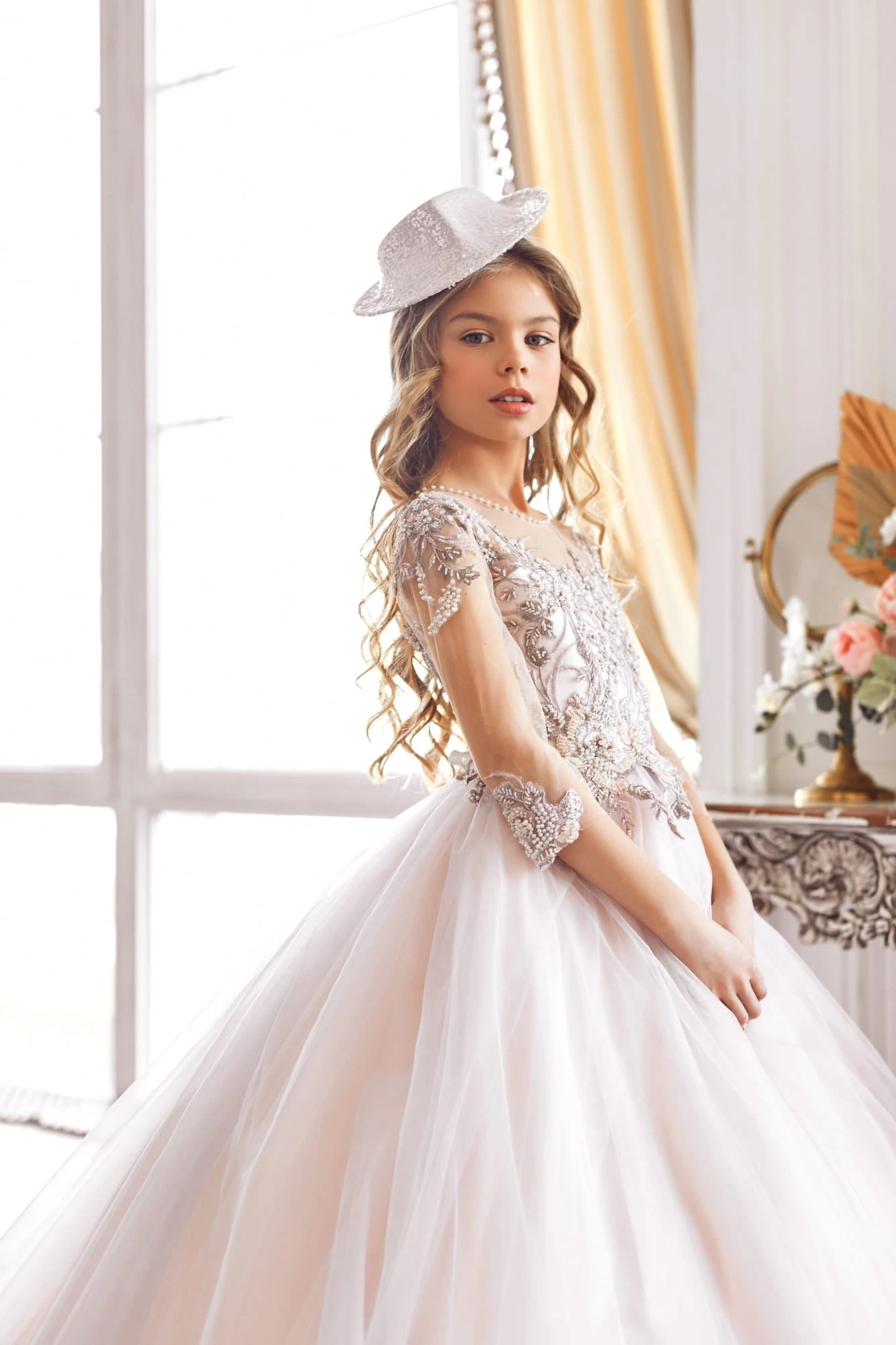 Floral Junior Bridesmaid Dress With Fitted Sleeves(Floral Junior Bridesmaid Dress With Fitted Sleeves) 2 Floral Junior Bridesmaid Dress With Fitted Sleeves(Floral Junior Bridesmaid Dress With Fitted Sleeves) - Image 2