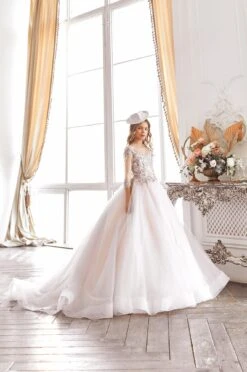 Floral Junior Bridesmaid Dress With Fitted Sleeves(Floral Junior Bridesmaid Dress With Fitted Sleeves)