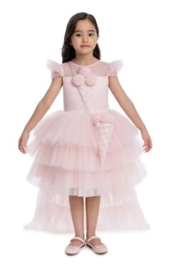 Girls Pink Tutu Birthday Party Dress With Long Tail(Girls Pink Tutu Birthday Party Dress With Long Tail)