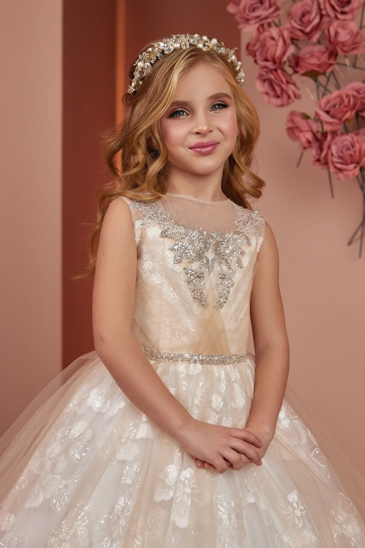 Ivory Lace Flower Girl Dress With Tulle Skirt(Ivory Lace Flower Girl Dress With Tulle Skirt) 2 Ivory Lace Flower Girl Dress With Tulle Skirt(Ivory Lace Flower Girl Dress With Tulle Skirt) - Image 2