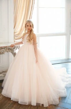 Junior Bridesmaids Dress With Detachable Sleeves(Junior Bridesmaids Dress With Detachable Sleeves)