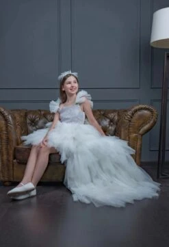 Pearl White Tulle Dress For Teenage Girls With Detachable Train(Pearl White Tulle Dress For Teenage Girls With Detachable Train) 11 Pearl White Tulle Dress For Teenage Girls With Detachable Train(Pearl White Tulle Dress For Teenage Girls With Detachable Train) -Mia Bambina Store mia bambina boutique Pearl White Tulle Dress for Teenage Girls with Detachable Train 3