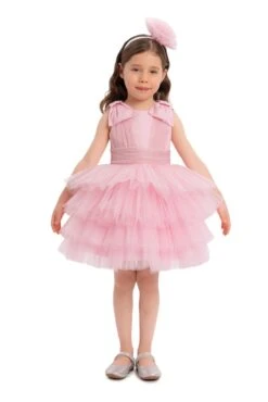 Pink Toddler Dress With Bow Shoulders For Special Occasions(Pink Toddler Dress With Bow Shoulders For Special Occasions)