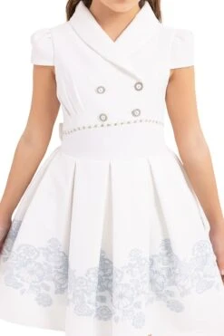 Teen Girl Semi-Formal Dress With Scarf Collar And Blue Flowers(Teen Girl Semi Formal Dress With Scarf Collar With Blue Flowers) -Mia Bambina Store mia bambina boutique Teen Girl Semi Formal Dress with Scarf Collar Blue flowers 3