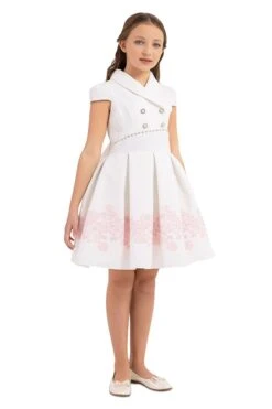 Teen Girl Semi-Formal Dress With Scarf Collar And Pink Flowers(Teen Girl Semi Formal Dress With Scarf Collar And Pink Flowers)