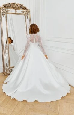 Mia Bambina Store -Mia Bambina Store mia bambina boutique Toronto Long sleeve Satin Girl Dress with Train in Ivory 1