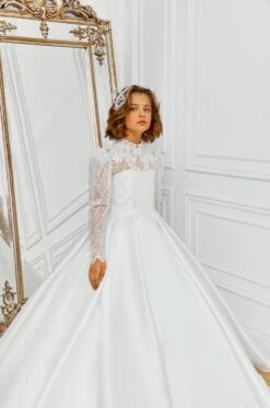 Toronto - Long Sleeve Satin Girl Dress With Train In Ivory(Toronto Long Sleeve Satin Girl Dress With Train In Ivory) -Mia Bambina Store mia bambina boutique Toronto Long sleeve Satin Girl Dress with Train in Ivory 2