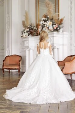 Traditional Catholic First Communion Dress With Sheer Sleeves(Traditional Catholic First Communion Dress With Sheer Sleeves) -Mia Bambina Store mia bambina boutique Traditional Catholic First Communion Dress with Sheer Sleeves 2