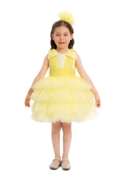 Yellow Toddler Dress With Bow Shoulders For Special Occasions(Yellow Toddler Dress With Bow Shoulders For Special Occasions)