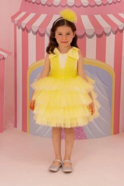 Mia Bambina Store -Mia Bambina Store mia bambina boutique Yellow Toddler Dress with Bow Shoulders