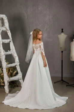 Charlotte – Illusion Off-The-Shoulder First Communion Dress With Long Sleeves(Charlotte Illusion Off The Shoulder First Communion Dress With Long Sleeves)
