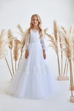 Elizabeth - Lovely Catholic Communion Dress With Long Sleeves(Elizabeth Lovely Catholic Communion Dress With Long Sleeves)