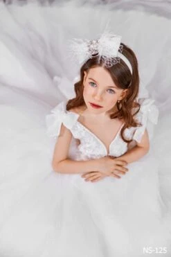 Embroidered V-neck Ballgown With Shoulder Bows(Embroidered V Neck Ballgown With Shoulder Bows) -Mia Bambina Store mia bambina boutique embroidered v neck ballgown with shoulder bows 3