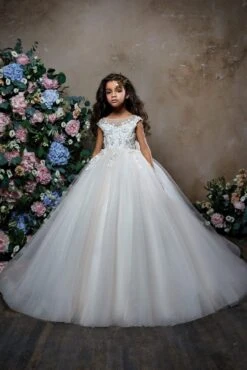 Gerbera Glitter Tulle Princess Flower Girl Dress(Girls Glitter Tulle Princess Ball Gown For Flower Girls)