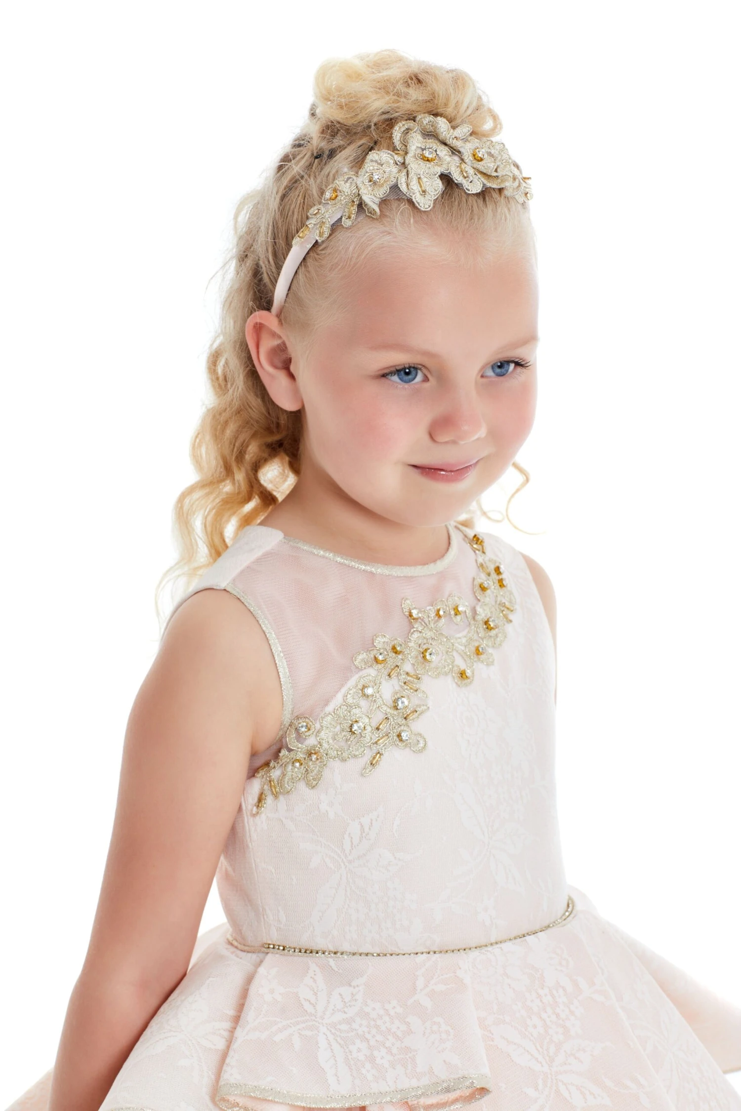 Girl's Lace Overlay Dress With Gold Embroidery Applique(Girls Lace Overlay Dress With Gold Embroidery Applique) 4 Girl's Lace Overlay Dress With Gold Embroidery Applique(Girls Lace Overlay Dress With Gold Embroidery Applique) - Image 4