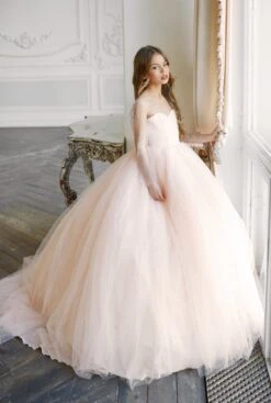 Girls Pearl And Diamond Encrusted Dress With Sheer Sleeves(Girls Pearl Encrusted Dress With Sheer Sleeves) -Mia Bambina Store mia bambina boutique girls pearl encrusted dress with sheer sleeves 2