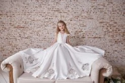 Girls Communion White Gown With Lace Motifs(Girls White Confirmation Gown With Lace Motifs) 5 Girls Communion White Gown With Lace Motifs(Girls White Confirmation Gown With Lace Motifs) -Mia Bambina Store mia bambina boutique girls white confirmation gown with lace motifs 2