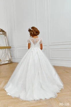 Glitter Tulle Flower Girl Dress With Short Sleeves(Glitter Tulle Flower Girl Dress With Short Sleeves) -Mia Bambina Store mia bambina boutique glitter tulle flower girl dress with short sleeves 2