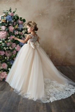 Imagina Tulle Flower Girl Dress With Flutter Sleeves(Flower Girls Tulle Ball Gown Flutter Sleeves Lace Back)