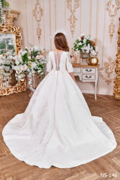 Ivory Jacquard Dress For First Holy Communion(Ivory Jacquard Dress For First Holy Communion) -Mia Bambina Store mia bambina boutique ivory jacquard dress for first holy communion 2