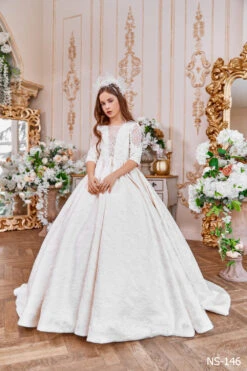 Ivory Jacquard Dress For First Holy Communion(Ivory Jacquard Dress For First Holy Communion)