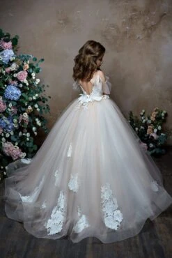 Samira Girls Cold Shoulder Tulle Ball Gown(Junior Bridesmaid Cold Shoulder Ruffled Neckline Tulle Ball Gown Quinceanera) 5 Samira Girls Cold Shoulder Tulle Ball Gown(Junior Bridesmaid Cold Shoulder Ruffled Neckline Tulle Ball Gown Quinceanera) -Mia Bambina Store mia bambina boutique junior bridesmaid cold shoulder ruffled neckline tulle ball gown quinceanera 2