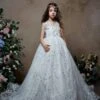 Junior Bridesmaid Retro Tulle Dress With Feathers(Junior Bridesmaid Retro Tulle Dress Embroidered With Beads And Feathers)