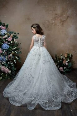 Junior Bridesmaid Retro Tulle Dress With Feathers(Junior Bridesmaid Retro Tulle Dress Embroidered With Beads And Feathers) -Mia Bambina Store mia bambina boutique junior bridesmaid retro tulle dress embroidered with beads and feathers 3