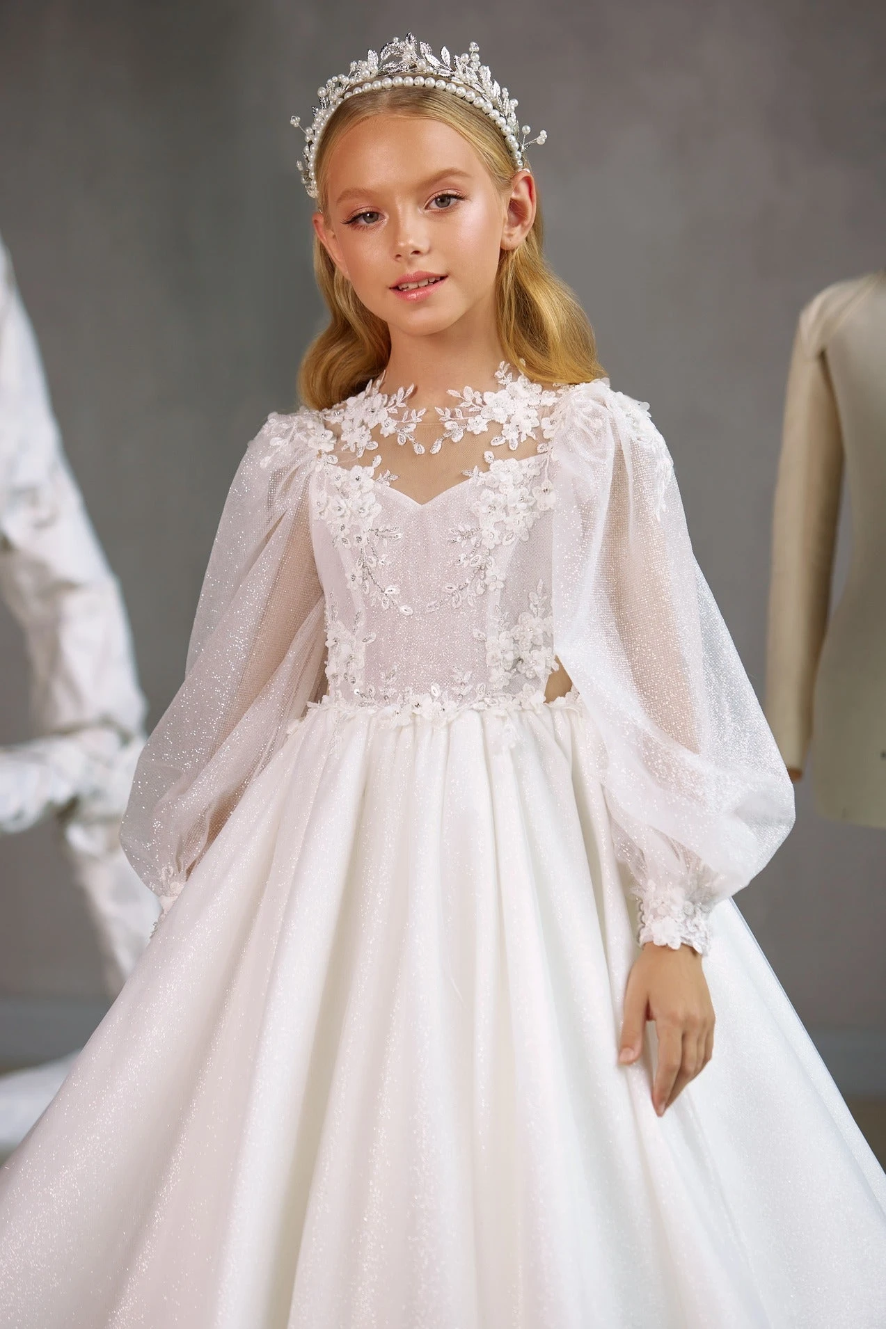 KAWARTHA – ENCHANTING COMMUNION DRESS WITH FLORAL LACE BODICE AND SHEER SLEEVES(Kawartha Enchanting Communion Dress With Floral Lace Bodice And Sheer Sleeves) 2 KAWARTHA – ENCHANTING COMMUNION DRESS WITH FLORAL LACE BODICE AND SHEER SLEEVES(Kawartha Enchanting Communion Dress With Floral Lace Bodice And Sheer Sleeves) - Image 2