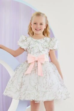 Kids Floral Spring-Summer Dress With A Pink Bow(Kids Floral Spring Summer Dress With A Pink Bow)