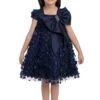 Kids Dresses Trapeze Navy Dress With A Bow(Kids Navy Trapeze Party Dress With A Bow 3t 7)