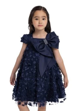 Kids Dresses Trapeze Navy Dress With A Bow(Kids Navy Trapeze Party Dress With A Bow 3t 7) -Mia Bambina Store mia bambina boutique kids navy trapeze party dress with a bow 3
