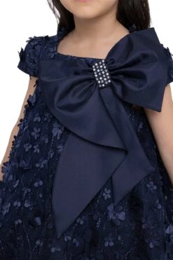 Kids Dresses Trapeze Navy Dress With A Bow(Kids Navy Trapeze Party Dress With A Bow 3t 7) -Mia Bambina Store mia bambina boutique kids navy trapeze party dress with a bow 4