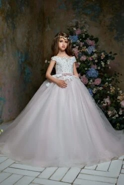 Lace Off The Shoulder Tulle Flower Girl Dress(Lace Off The Shoulder Tulle Flower Girl Dress)
