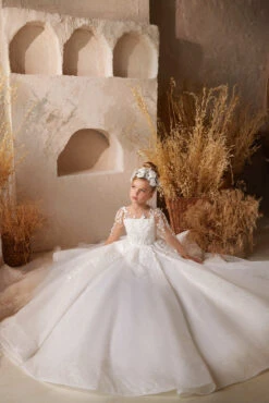 3623 Lola Off-White Sparkling Beaded Lace Gown(3623 Lola Off White Sparkling Beaded Lace Gown) -Mia Bambina Store mia bambina boutique lola off white sparkling beaded lace gown 4