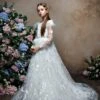 Star Lace Flower Girl Dress With Feathers & Rhinestones(Luxurious Girls Long Sleeve Star Lace Gown With Feathers Rhinestones)