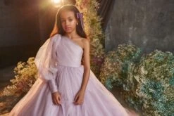 One-Shoulder Junior Bridesmaid Dress With Puff Sleeve(One Shoulder Junior Bridesmaid Dress With A Puff Sleeve) -Mia Bambina Store mia bambina boutique one shoulder junior bridesmaid dress with a puff sleeve 2
