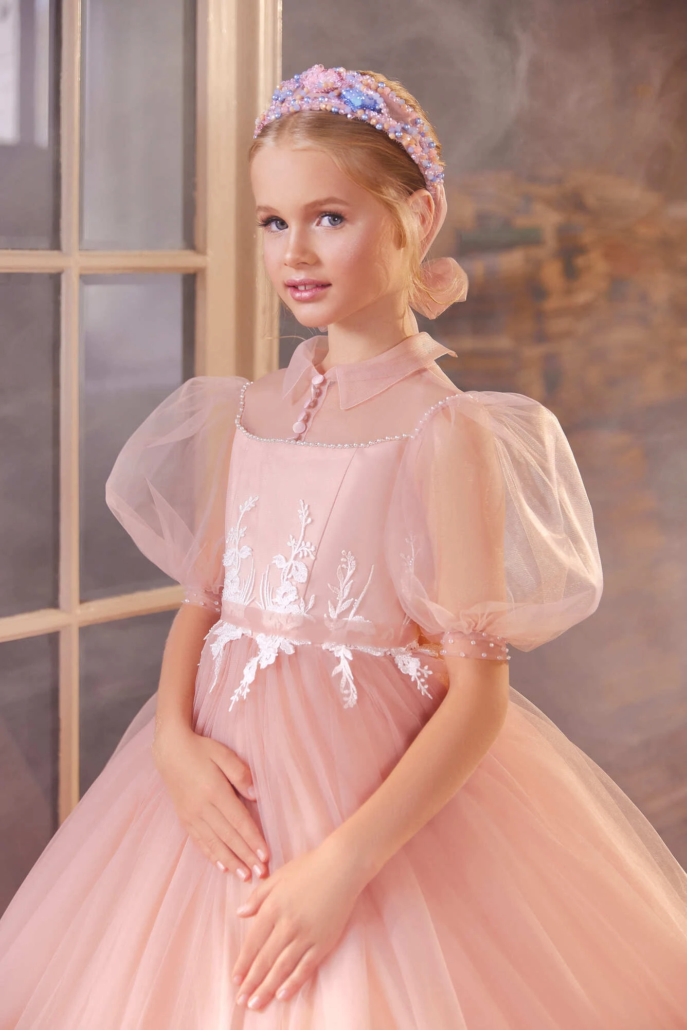 Pastel Color Flower Girl Dress With Lantern Sleeves(Pastel Color Flower Girl Dress With Lantern Sleeves) 3 Pastel Color Flower Girl Dress With Lantern Sleeves(Pastel Color Flower Girl Dress With Lantern Sleeves) - Image 3